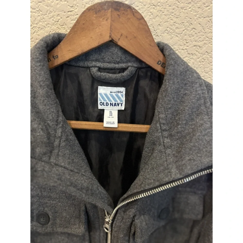 Old Navy Jacket Youth Large 12/14Full Zip Wool Blend‎ Moto Dark Gray Outdoor